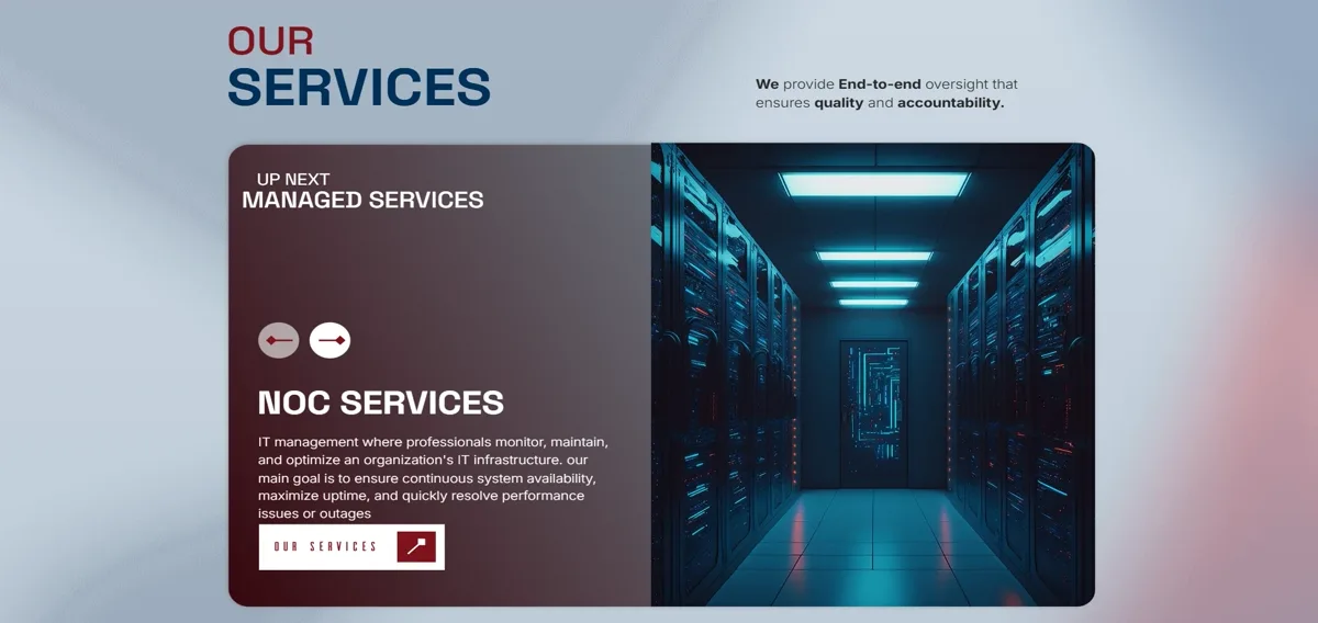 Services — a carousel that keeps dense technical content readable.