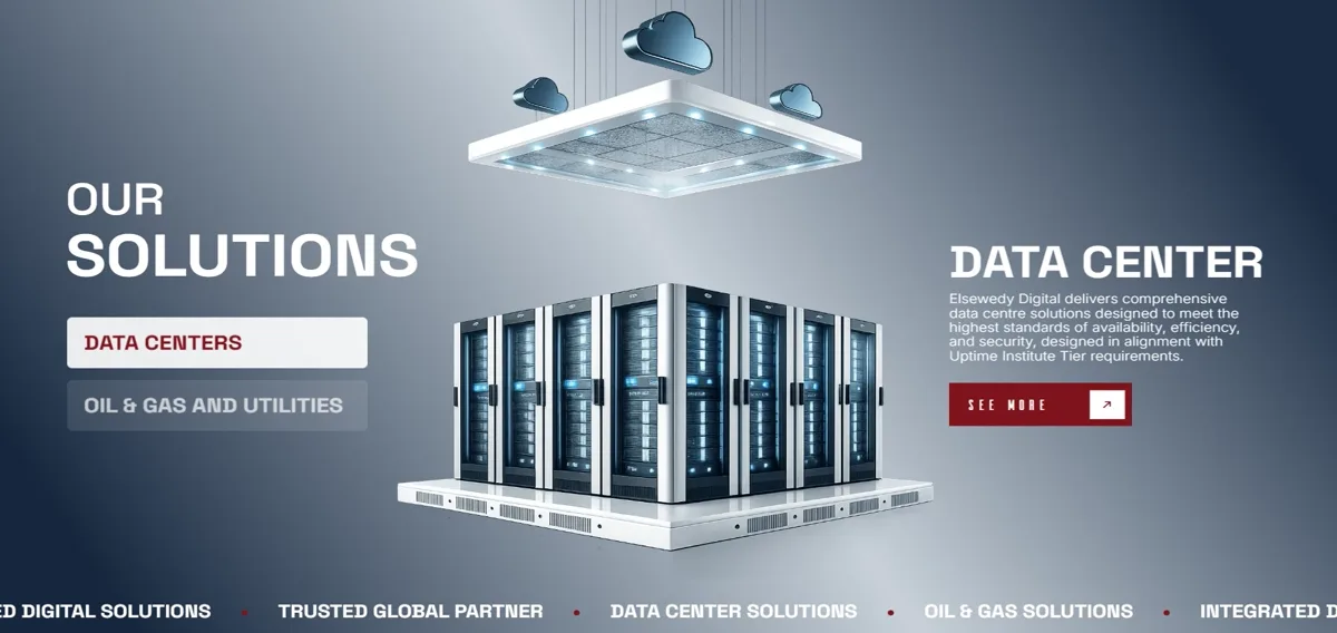 Solutions — data centre and oil & gas offerings, switchable in place.