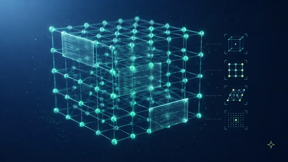A lattice of connected nodes representing Techova's AI solutions